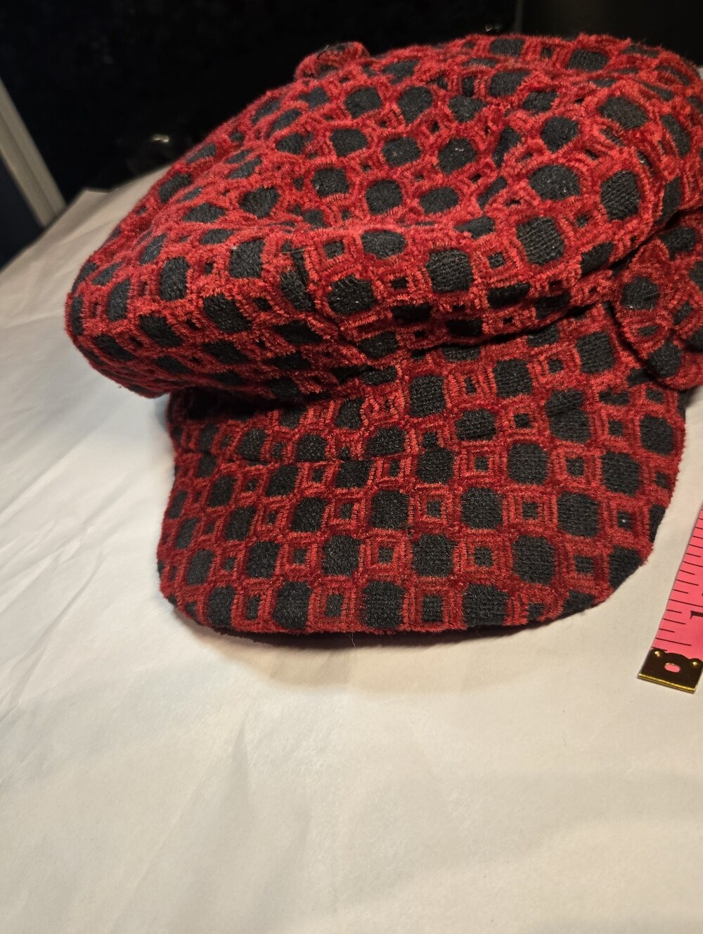 Red and Black Patterned Newsboy Cap